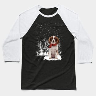 Cavalier King Charles Spaniel With Scarf In Winter Forest Baseball T-Shirt